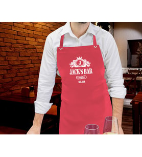 BK Gift Kişiye Özel İsimli Tarihli Bar Tasarımlı Profesyonel Kırmızı Mutfak Önlüğü, Aşçı Önlüğü, Şef Önlüğü, Arkadaşa Hediye-2