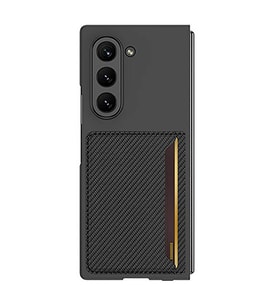Galaxy Z Fold 6 Karbonfiber Arka Yüzey Kartlıklı Z-Kart Kıpta Sert Kılıf (Siyah)
