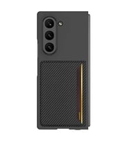 Galaxy Z Fold 6 Karbonfiber Arka Yüzey Kartlıklı Z-Kart Kıpta Sert Kılıf (Siyah)