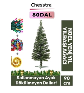 Kutulu Ayaklı Süsleme Seti Yılbaşı Çam Ağacı Renkli Işığı Yeni Yıl Süsleri Noel Paket 90 Cm 80 Dal