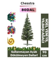 Kutulu Ayaklı Süsleme Seti Yılbaşı Çam Ağacı Renkli Işığı Yeni Yıl Süsleri Noel Paket 90 Cm 80 Dal