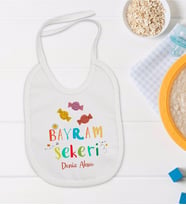 BK Kids Kişiye Özel Bayram Şekeri Tasarımlı Bebek Mama Önlüğü - Model 1