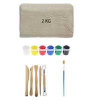 Beyaz Seramik Hamuru 2 kg Kil Ebeşuar Seti 6x15 ml Guaj Boya Seti Düz Fırça Seramik Kili Oyun Hamuru