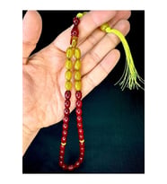BORDO SARI OSMANLI BENZETME SIKMA KEHRİBAR TESBİH 8MMX12MM T-751 (Çok Renkli)