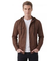 DeepSEA Kahve Kapüşonlu Likralı Kot Gömlek – Slim Fit Çıt Çıt Kapamalı Erkek Gömlek 2300396