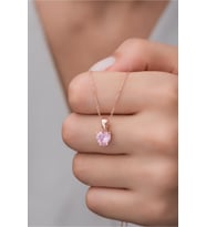 925 Ayar Gümüş Pembe Taşlı Kalp Kolye