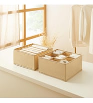 Ocean Home Textile 2'li Bölmeli Bej Balıksırtı Çekmece İçi Düzenleyici Kutu Set
