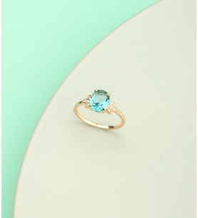 925 Ayar Gümüş Oval Aquamarine Renkli Yüzük