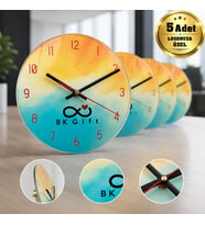 Logonuza Özel 5 Adet 18 cm Yuvarlak Cam Duvar Saati Kurumsal Baskılı Promosyon Saat