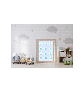İngilizce 12 Aylık Bebek Etiketi 1-12 Months Puanlı Mavi Yeni Doğan Yuvarlak Sticker 4 Cm (84 Adet)