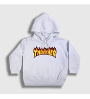 Presmono Unisex Çocuk Beyaz Logo V1 Thrasher Kapüşonlu Sweatshirt 278169tt (Beyaz)