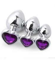 3 Farklı Boyutta Kalp Şeklinde Paslanmaz Sert Metal  Plug (Mor)