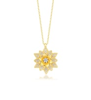Gümüş Gold Beyaz Taşlı Lotus Çiçeği Kadın Kolye