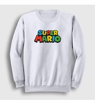 Presmono Unisex Beyaz Logo Oyun Super Mario Sweatshirt 324599tt (Beyaz)