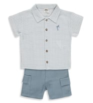 Civil Baby Erkek Bebek Müslin Kareli 6-18 Ay Takım - Ekru