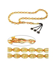 Sertifikalı Sarı Şeffaf Renkli Beyzi Kesim Sıkma Kehribar Tesbih (Çok Renkli)
