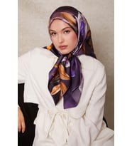Çiçek Desen Sura İpek Eşarp-0930 (Lila)
