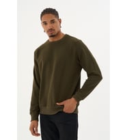 Süperlife Erkek Gri Bisiklet Yaka Ribanalı Regular Fit Sweatshirt spr26swk930 (Haki)