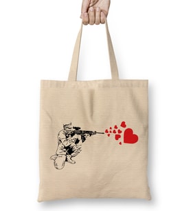 Graffiti Military Rifle Shooting Out Hearts Artsy Bez Çanta Uzun Saplı