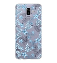 Samsung Galaxy J8 Kapak Floral Mavi Tasarımlı Şeffaf Silikon Kılıf