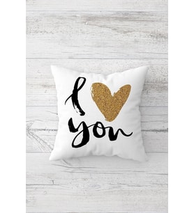 I Love You Yazılı Çift Tarafı Baskılı Gizli Fermuarlı Yastık Kılıfı Kırlent Koltuk Yastık Kılıfı (Beyaz)