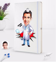BK Gift Kişiye Özel Erkek Diş Hekimi Karikatürlü Beyaz Termo Deri Defter 16x24cm Model 3