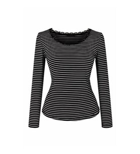 Trender Çizgili Viskon Siyah Kadın Sweatshirt 26YDT1000072