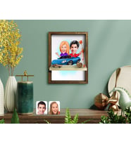 BK Gift Kişiye Özel Sevgililer Karikatürlü Doğal Masif Ahşap Çerçeveli Tablo Duvar Rafı-52