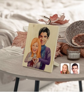 BK Gift Kişiye Özel Sevgililer Karikatürlü Dekoratif Ahşap Çerçeve Model 89