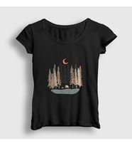 Presmono Kadın Siyah Forest Camper Kamp T-Shirt 371482tt