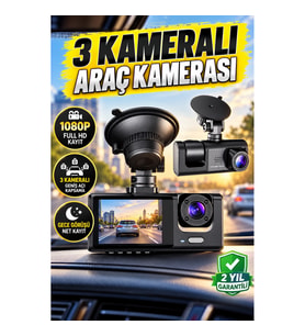 TA-01 3 Kameralı 1080P Full HD Araç İçi Kamera Siyah