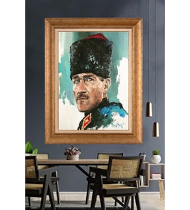 Altın Varaklı Çerçeveli Paspartulu Atatürk Tablo DC1345 (Gold)