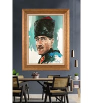 Altın Varaklı Çerçeveli Paspartulu Atatürk Tablo DC1345 (Gold)