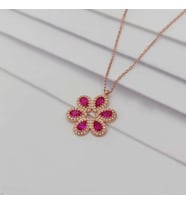 Gümüş Çiçek Model Taşlı Kolye 925 Ayar (Karışık)