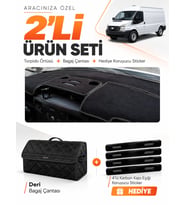 FORD TRANSİT (2007-2012) Uyumlu Torpido Örtüsü + Deri Bagaj Çantası + Sticker Seti - Siyah