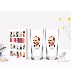 BK Home Renkli Baskılı Atatürk Temalı İkili Rakı Bardağı ve Rakı Cep Kitabı Hediye Seti-15 (Model 1)