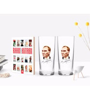 BK Home Renkli Baskılı Atatürk Temalı İkili Rakı Bardağı ve Rakı Cep Kitabı Hediye Seti-15 (Model 1)