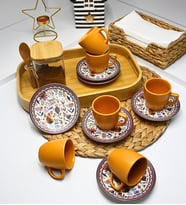 6 Kişilik Dijital Baskılı Renkli 80 ml Türk Kahvesi Fincan takımı