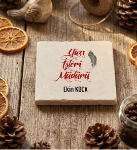 Kişiye Özel Yazı İşleri Müdürü Bardak Altlığı  Hediyesi (Krem)
