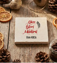 Kişiye Özel Yazı İşleri Müdürü Bardak Altlığı  Hediyesi (Krem)