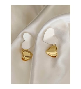 Kalp Model Salllantılı 925 Ayar Gümüş Klipsli Çelik Küpe (Gold)