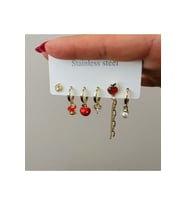 6'LI ELMA DETAYLI, İNCİLİ ÇELİK SET KÜPE-GOLD RENK ACR7670