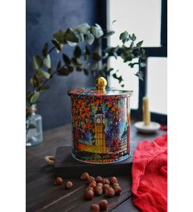 Yuvarlak Metal Saklama Kabı, Ef143-01 Afremov Big Ban Desenli 14 cm