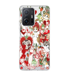 Xiaomi Mi 11T - 11T Pro Uyumlu Çilek ve Kediler Tasarımlı Şeffaf Telefon Kılıfı
