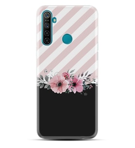 Realme 5i 5 Pro 6i 7 Pro 8 Kılıf Desemli Silikon Strip Pink Flowers 1396
