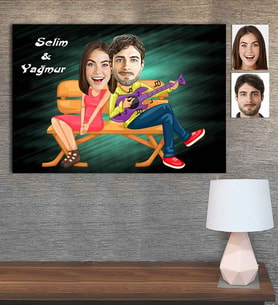 Kişiye Özel Karikatür Baskılı Ahşap Tablo Sevgili-14 30x40