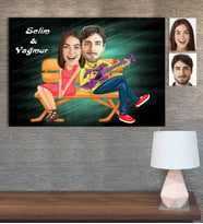 Kişiye Özel Karikatür Baskılı Ahşap Tablo Sevgili-14 30x40