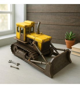 El Yapımı Dekoratif Metal Eskitme  Buldozer Sarı Araba C1588