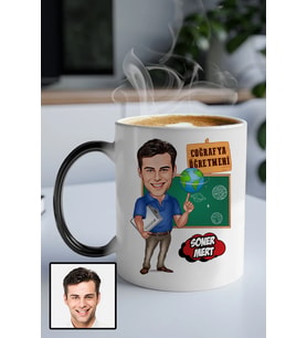 Erkek Coğrafya Öğretmenine Hediye Karikatürlü Sihirli Kupa Bardak