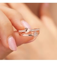 925 AYAR ROSE GOLD KAPLAMA  ALTTAN AYARLAMALI ÇİFT KALPLİ GÜMÜŞ AŞK YÜZÜĞÜ (Rose - Gold)